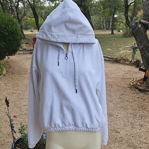 Tesla Brand White Cotton Blend Cropped Hoodie Size L Some Light Marks